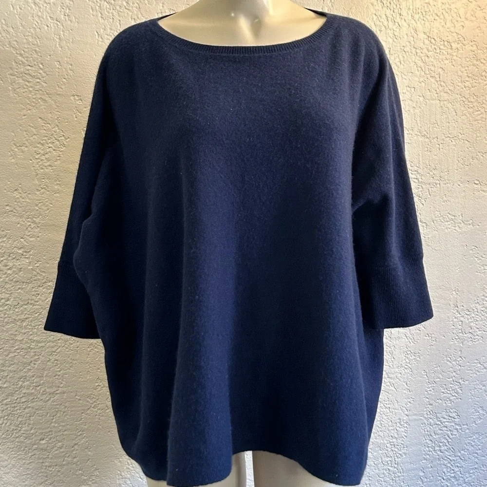 Garnet Hill 100% cashmere dark blue boxy sweater SMALL AS IS